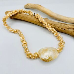 Vintage Mother of Pearl Shell Beaded Necklace-Circa 1970's-1980's